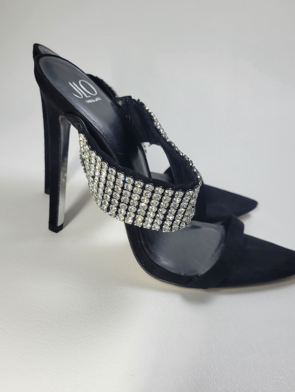 Sparkly Rhinestone Black Stiletto J Lo Heels Sz 8 Sexy Bling - Picture 10 of 13